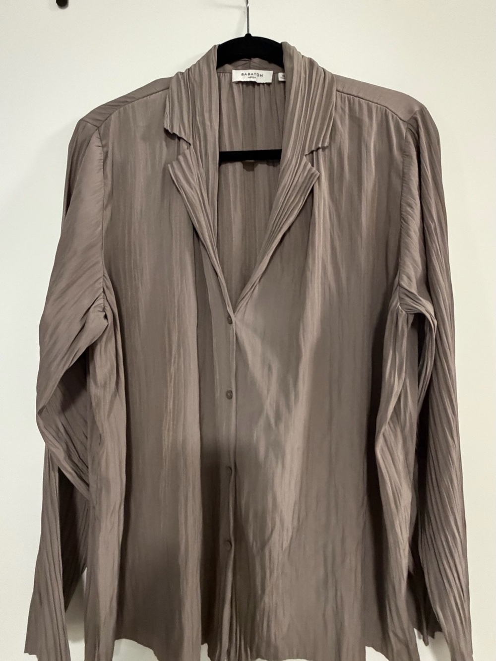 Babaton Taupe Lightweight Pleated Button-Front Jacket